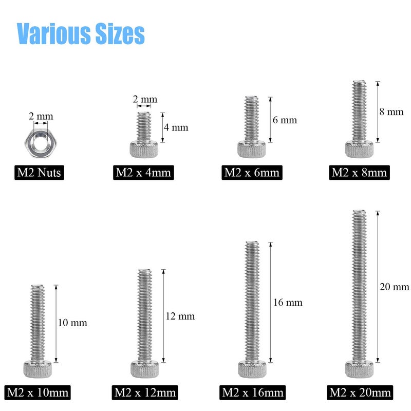 DYWISHKEY 310 Pieces M2 x 4mm/6mm/8mm/10mm/12mm/16mm/20mm  Stainless Steel 304 Hex Socket Head Cap Bolts Screws Nuts Kit with Hex Wrench - Image 3